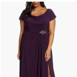 Alex Evenings Celeste A-Line Matte Jersey Maxi - Eggplant